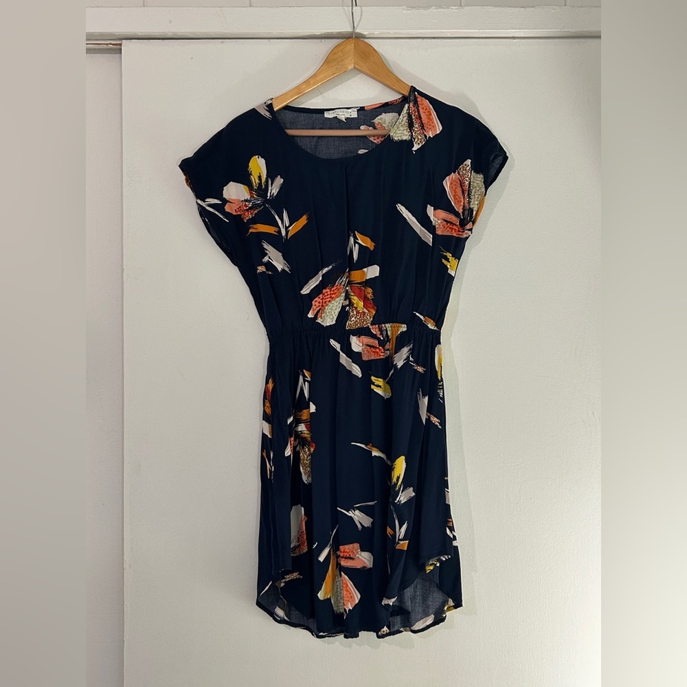 Brush-stokes Print Women's Blue Dress